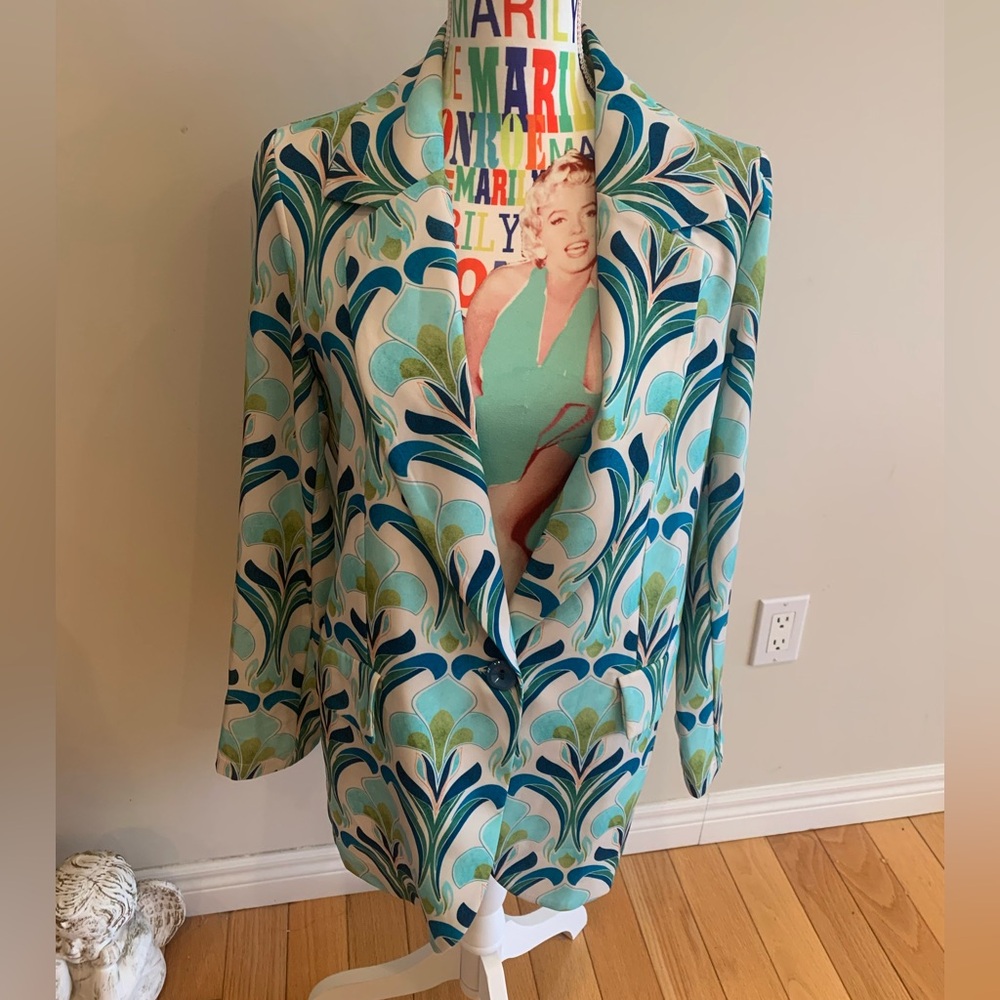 NWOT Spazio Cinque Blue and Green Patterned Women's Jacket Made in Italy 🇮🇹